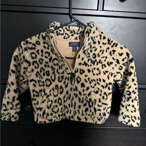 Polo Ralph Lauren 4/4T cropped leopard fleece. Half zipper two pockets